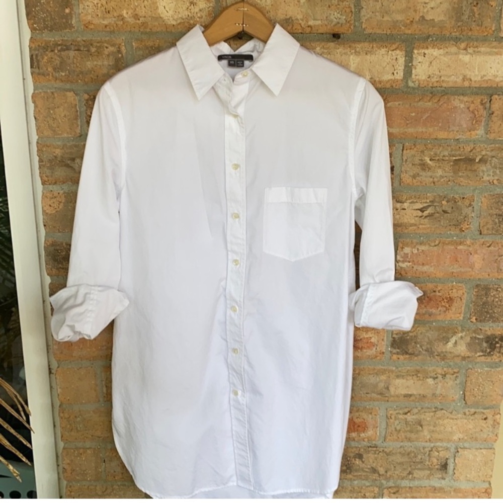 Vince Optic White Extra Long Button-Down Shirt Classic Edge Convertible XS